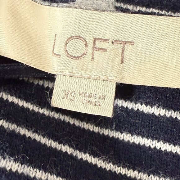Loft Cardigan Light Gray Sweater with Accent Interior Navy & White Stripe XS - Picture 4 of 12